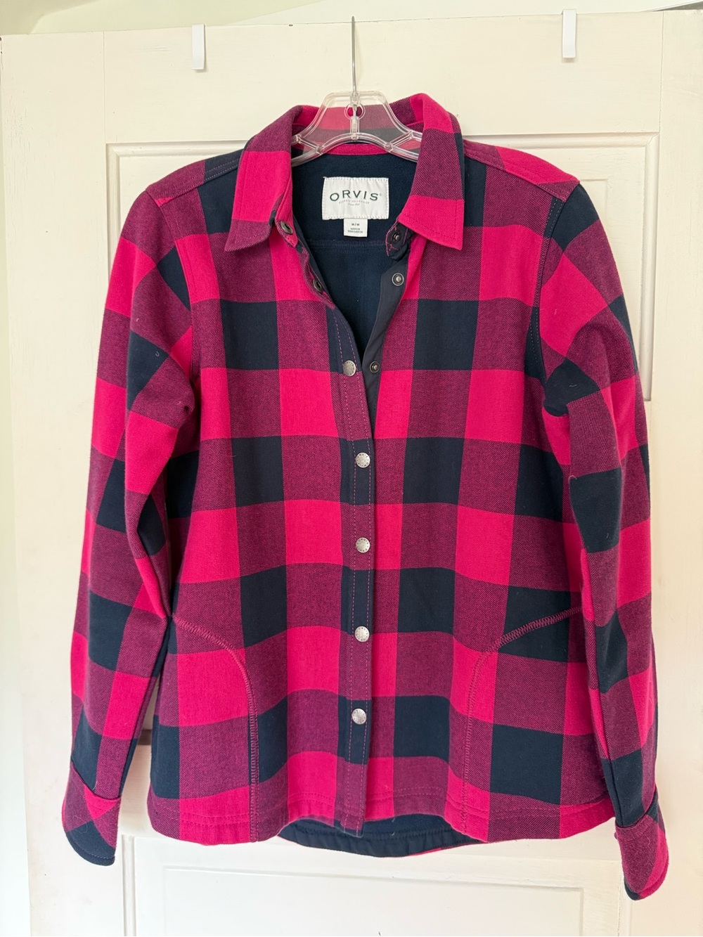 Orvis Hot Pink & Navy Plaid Button-Front Shirt Jacket